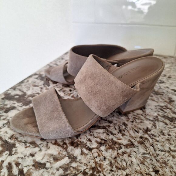 Vince Suede Sandal Block Heel Slip On  Gray‎ Open Toe  size 6.5 US - Picture 6 of 10